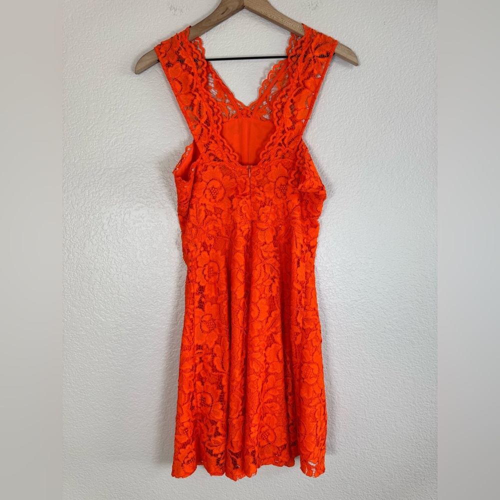 Sandro Paris Riviera Lace Dress in Tangerine Orange size 2 Medium $455 - Picture 11 of 15